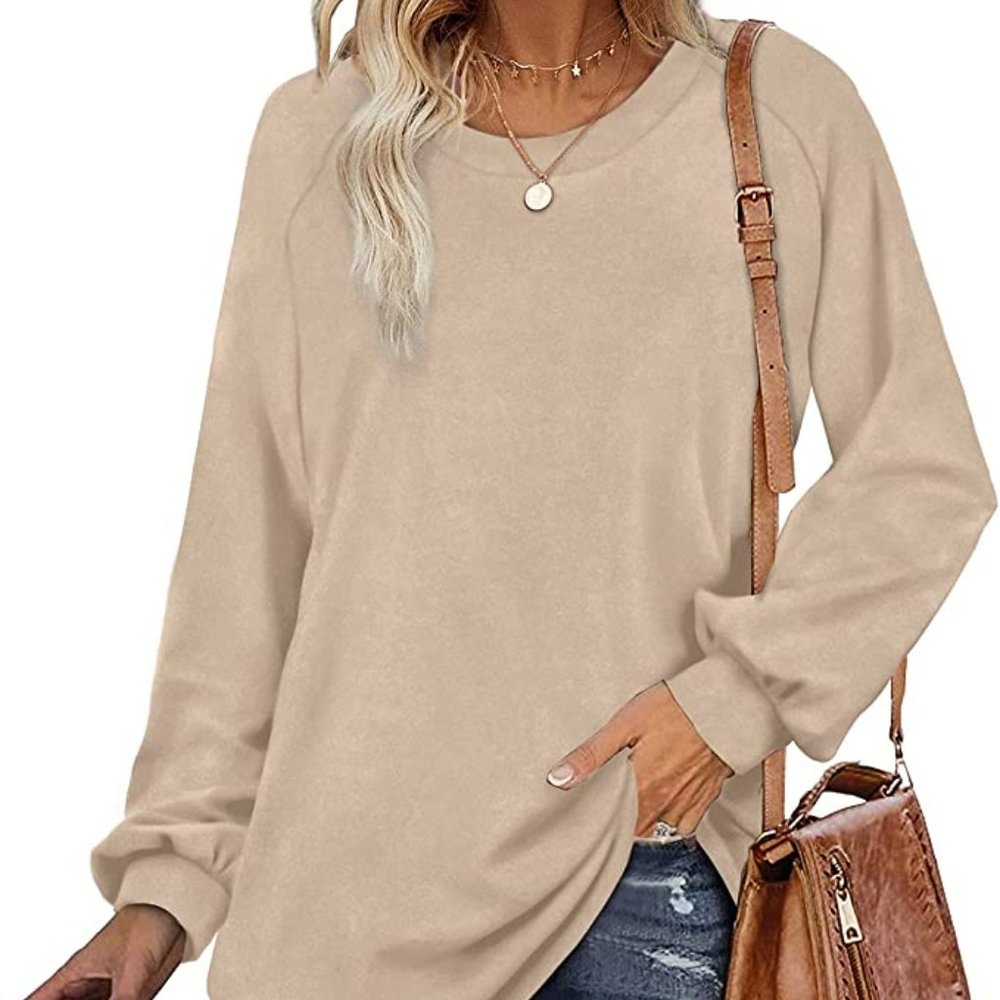 OFEEFAN Crewneck Sweatshirt for Women Lantern Long Sleeve Oversized Tops